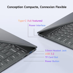 BMAX Ordinateur Portable 2 en 1 Intel N150 (surpasse N100/R3 3200U) Écran Tactile PC Portable 14" 16Go RAM 512Go SSD Clavier Rét