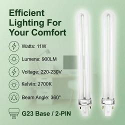 Solisara 2PCS Lampe Fluorescente Compacte G23 2 Broches 11W, Blanc Chaud 2700K Ampoule CFL Écoénergétique 900LM Tube en Forme de