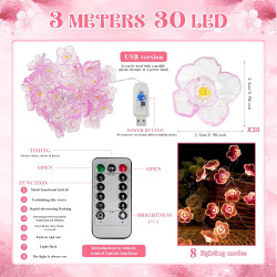 3M Guirlande Lumineuse Cerisier 30LED, Guirlande Lumineuse Intérieur Fleur de Cerisier, Guirlande Lumineuse Décorative Cerisier,