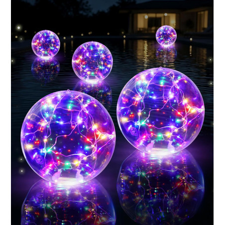 Luxbleu lampe piscine flottante solaire, 38cm boule lumineuse piscine solaire coloré, lumiere piscine flottante hors sol à étanc