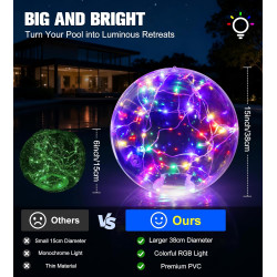 Luxbleu lampe piscine flottante solaire, 38cm boule lumineuse piscine solaire coloré, lumiere piscine flottante hors sol à étanc