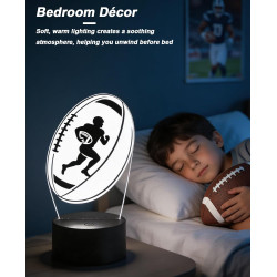 Veilleuse Ballon Rugby Illusion 3D, Lampe de Chevet LED 7 Couleurs pour Garçon, Lumière Douce Nuit, Décoration Chambre et Cadeau