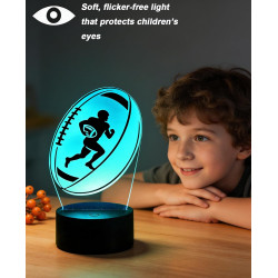 Veilleuse Ballon Rugby Illusion 3D, Lampe de Chevet LED 7 Couleurs pour Garçon, Lumière Douce Nuit, Décoration Chambre et Cadeau