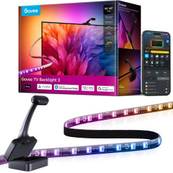 Govee Rétroéclairage TV LED 3 RGBWIC avec Double Caméra 4 MP, Ruban LED de 3,6m synchronisé avec l'écran pour TV 55-65", 60 LED/