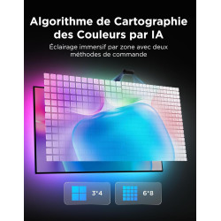 Govee Rétroéclairage TV LED 3 RGBWIC avec Double Caméra 4 MP, Ruban LED de 3,6m synchronisé avec l'écran pour TV 55-65", 60 LED/