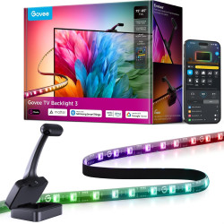 Govee Rétroéclairage TV LED 3 RGBWIC avec Double Caméra 4 MP, Ruban LED de 5m synchronisé avec l'écran pour TV 75-85", 60 LED/m,