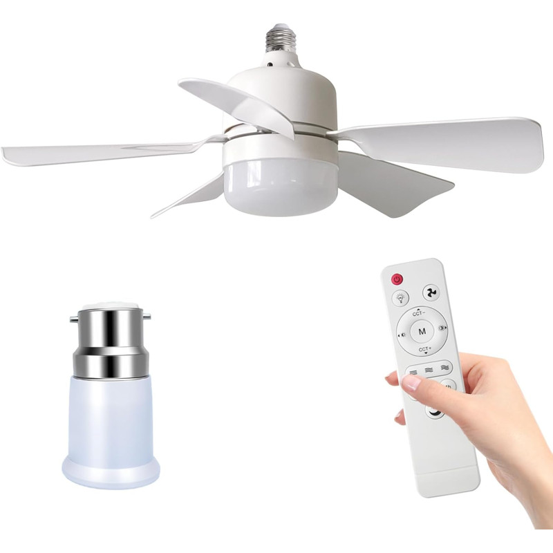 Eznaobo Ventilateur plafond avec lumiere, E27 30W Lampe Ventilateur Plafond avec télécommande et Minuterie, 3 vitesses 3 Couleur
