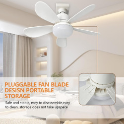 Eznaobo Ventilateur plafond avec lumiere, E27 30W Lampe Ventilateur Plafond avec télécommande et Minuterie, 3 vitesses 3 Couleur