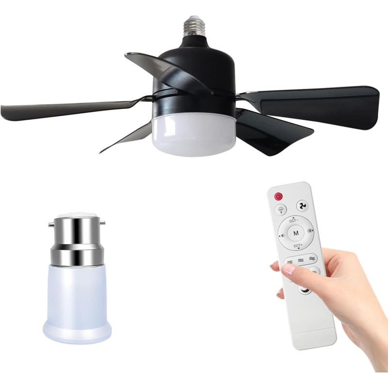Eznaobo Ventilateur plafond avec lumiere, E27 30W Lampe Ventilateur Plafond avec télécommande et Minuterie, 3 vitesses 3 Couleur