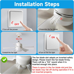 Eznaobo Ventilateur plafond avec lumiere, E27 30W Lampe Ventilateur Plafond avec télécommande et Minuterie, 3 vitesses 3 Couleur