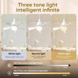 Eznaobo Ventilateur plafond avec lumiere, E27 30W Lampe Ventilateur Plafond avec télécommande et Minuterie, 3 vitesses 3 Couleur