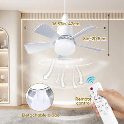 Eznaobo Ventilateur plafond avec lumiere, E27 30W Lampe Ventilateur Plafond avec télécommande et Minuterie, 3 vitesses 3 Couleur