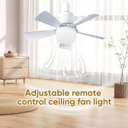 Eznaobo Ventilateur plafond avec lumiere, E27 30W Lampe Ventilateur Plafond avec télécommande et Minuterie, 3 vitesses 3 Couleur