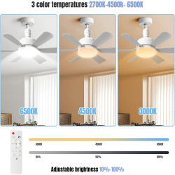 Eznaobo Ventilateur plafond avec lumiere, E27 30W Lampe Ventilateur Plafond avec télécommande et Minuterie, 3 vitesses 3 Couleur