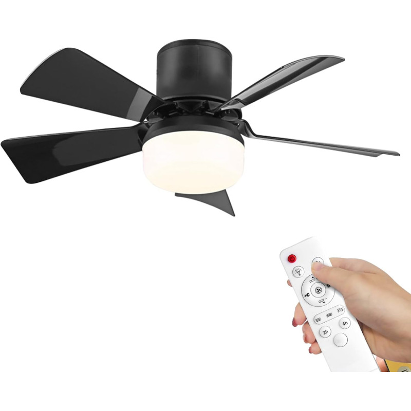 Eznaobo Ventilateur plafond avec lumiere, E27 30W Lampe Ventilateur Plafond avec télécommande et Minuterie, 3 vitesses 3 Couleur