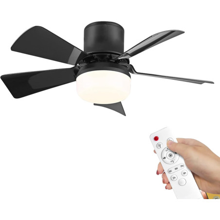 Eznaobo Ventilateur plafond avec lumiere, E27 30W Lampe Ventilateur Plafond avec télécommande et Minuterie, 3 vitesses 3 Couleur