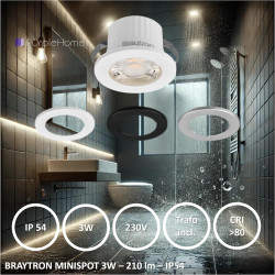 Braytron Mini spot LED encastrable 3 W Ø 44 mm - 210 lm blanc chaud 3000 K IP54 Mini spot encastrable 230 V sans transformateur 