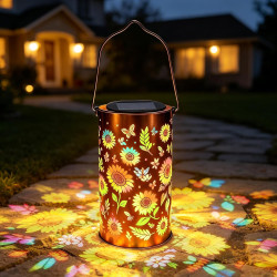 Lanterne Solaire Tournesol Extérieur Imperméable, IP65, Suspendue ou Posée, Lampe Solaire Métal avec Silhouettes de Tournesols, 