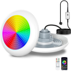 25W Projecteur Piscine LED avec Filetage 2", 12V RGB Spot pour Piscines Hors-Sol Acier, Contrôle APP et Dimmable, Étanche IP68 E