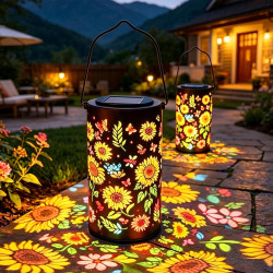 Lanterne Solaire Exterieur,2 Pièces Lanternes Solaires Tournesol en Plein Air,Lanternes Solaires de Jardin Colorées Tournesols,L