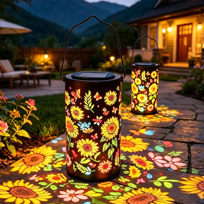 Lanterne Solaire Exterieur,2 Pièces Lanternes Solaires Tournesol en Plein Air,Lanternes Solaires de Jardin Colorées Tournesols,L