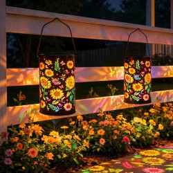 Lanterne Solaire Exterieur,2 Pièces Lanternes Solaires Tournesol en Plein Air,Lanternes Solaires de Jardin Colorées Tournesols,L