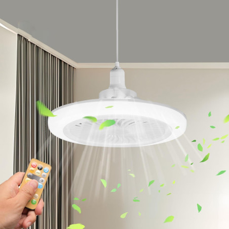 Ventilateur Plafond Avec Lumiere, Ventilateur plafond intelligent 3 en 1 avec télécommande, 3 Vitesses, Ampoule Ventilateur Plaf