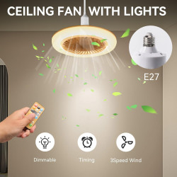 Ventilateur Plafond Avec Lumiere, Ventilateur plafond intelligent 3 en 1 avec télécommande, 3 Vitesses, Ampoule Ventilateur Plaf
