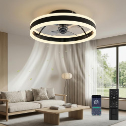 DATO Ventilateur de plafond avec éclairage, 3 températures de couleur et 6 vitesses, application/télécommande, silencieux, inten