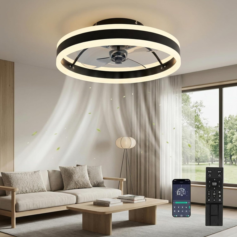 DATO Ventilateur de plafond avec éclairage, 3 températures de couleur et 6 vitesses, application/télécommande, silencieux, inten
