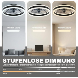 DATO Ventilateur de plafond avec éclairage, 3 températures de couleur et 6 vitesses, application/télécommande, silencieux, inten
