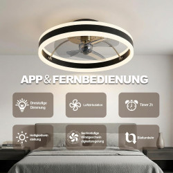 DATO Ventilateur de plafond avec éclairage, 3 températures de couleur et 6 vitesses, application/télécommande, silencieux, inten