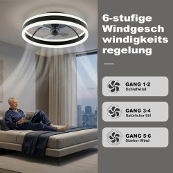 DATO Ventilateur de plafond avec éclairage, 3 températures de couleur et 6 vitesses, application/télécommande, silencieux, inten