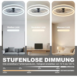 DATO Ventilateur de plafond avec éclairage, 3 températures de couleur et 6 vitesses, application/télécommande, silencieux, inten