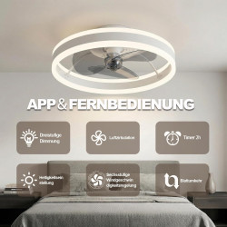 DATO Ventilateur de plafond avec éclairage, 3 températures de couleur et 6 vitesses, application/télécommande, silencieux, inten