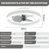 DATO Ventilateur de plafond avec éclairage, 3 températures de couleur et 6 vitesses, application/télécommande, silencieux, inten