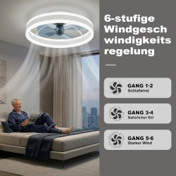 DATO Ventilateur de plafond avec éclairage, 3 températures de couleur et 6 vitesses, application/télécommande, silencieux, inten