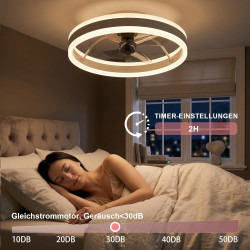 DATO Ventilateur de plafond avec éclairage, 3 températures de couleur et 6 vitesses, application/télécommande, silencieux, inten