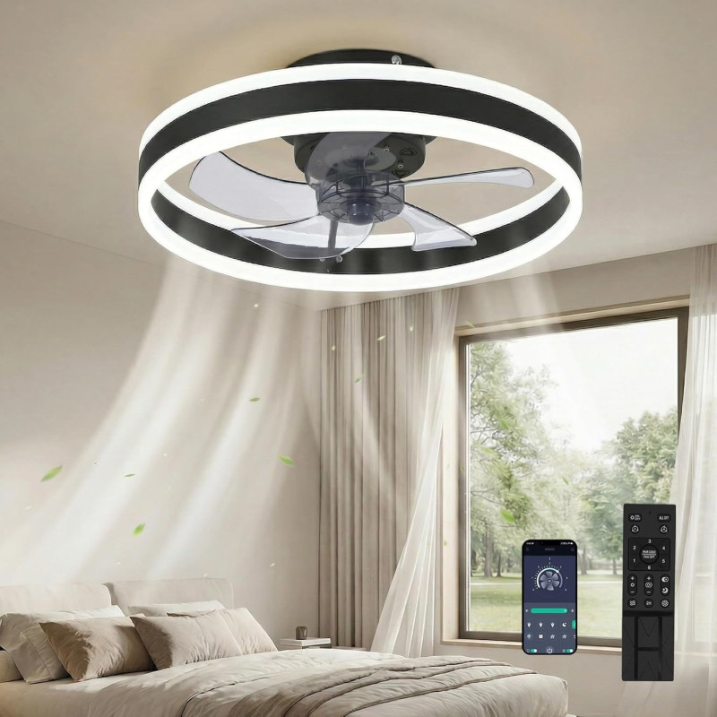 DATO Ventilateur de plafond avec éclairage, 3 températures de couleur et 6 vitesses, application/télécommande, silencieux, inten