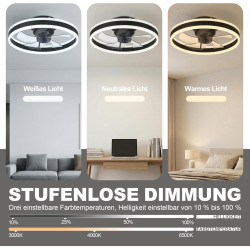 DATO Ventilateur de plafond avec éclairage, 3 températures de couleur et 6 vitesses, application/télécommande, silencieux, inten