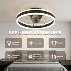 DATO Ventilateur de plafond avec éclairage, 3 températures de couleur et 6 vitesses, application/télécommande, silencieux, inten
