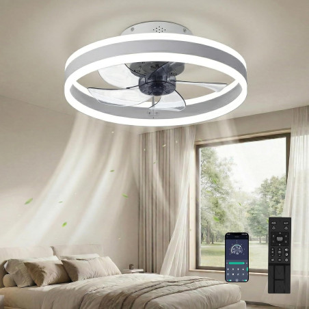 DATO Ventilateur de plafond avec éclairage, 3 températures de couleur et 6 vitesses, application/télécommande, silencieux, inten