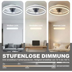 DATO Ventilateur de plafond avec éclairage, 3 températures de couleur et 6 vitesses, application/télécommande, silencieux, inten
