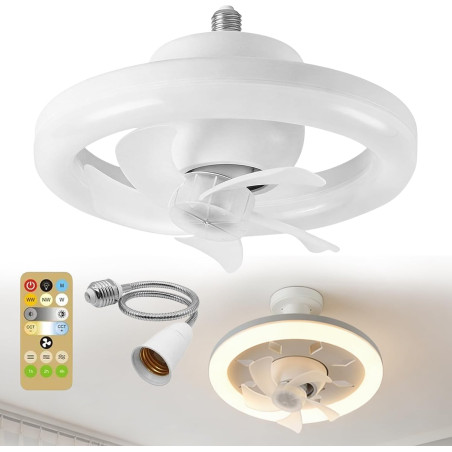 Ventilateur de Plafond avec Lumiere, Ventilateur de Plafond avec Eclairage et Télécommande, 26 cm, 3 températures de couleur, mi