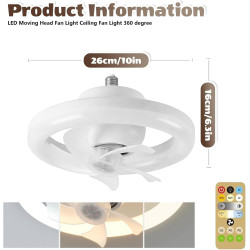 Ventilateur de Plafond avec Lumiere, Ventilateur de Plafond avec Eclairage et Télécommande, 26 cm, 3 températures de couleur, mi