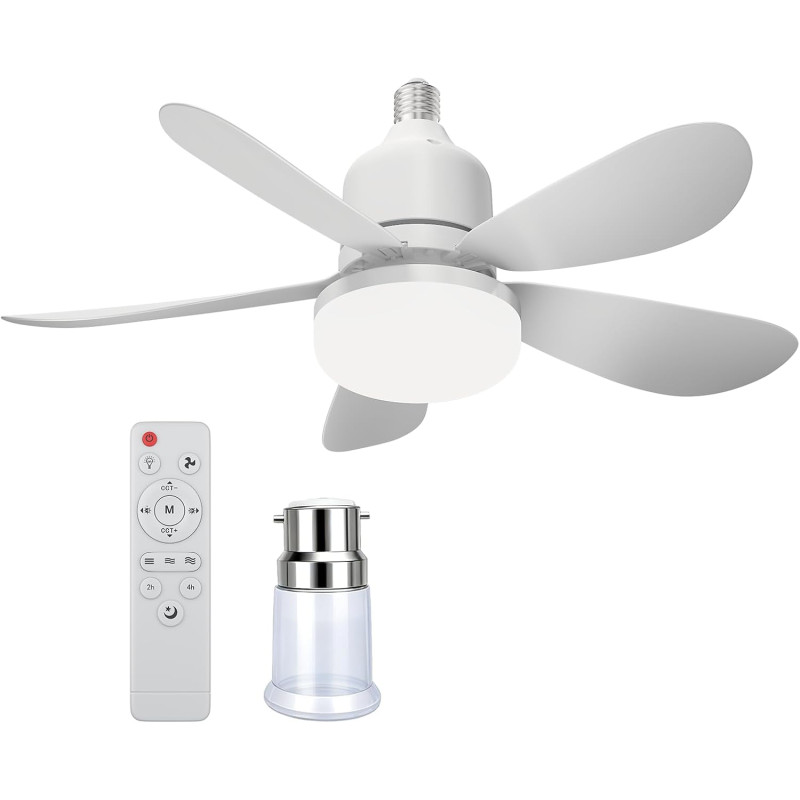 52cm Ventilateur Plafond avec Lumière E27, Plafonnier Ventilateur Silencieux 40W, Lustre Ventilateur de Plafond LED 2400lm, 3 Vi