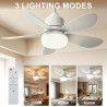52cm Ventilateur Plafond avec Lumière E27, Plafonnier Ventilateur Silencieux 40W, Lustre Ventilateur de Plafond LED 2400lm, 3 Vi