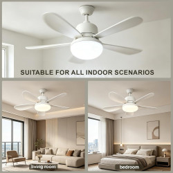 52cm Ventilateur Plafond avec Lumière E27, Plafonnier Ventilateur Silencieux 40W, Lustre Ventilateur de Plafond LED 2400lm, 3 Vi