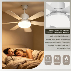 52cm Ventilateur Plafond avec Lumière E27, Plafonnier Ventilateur Silencieux 40W, Lustre Ventilateur de Plafond LED 2400lm, 3 Vi