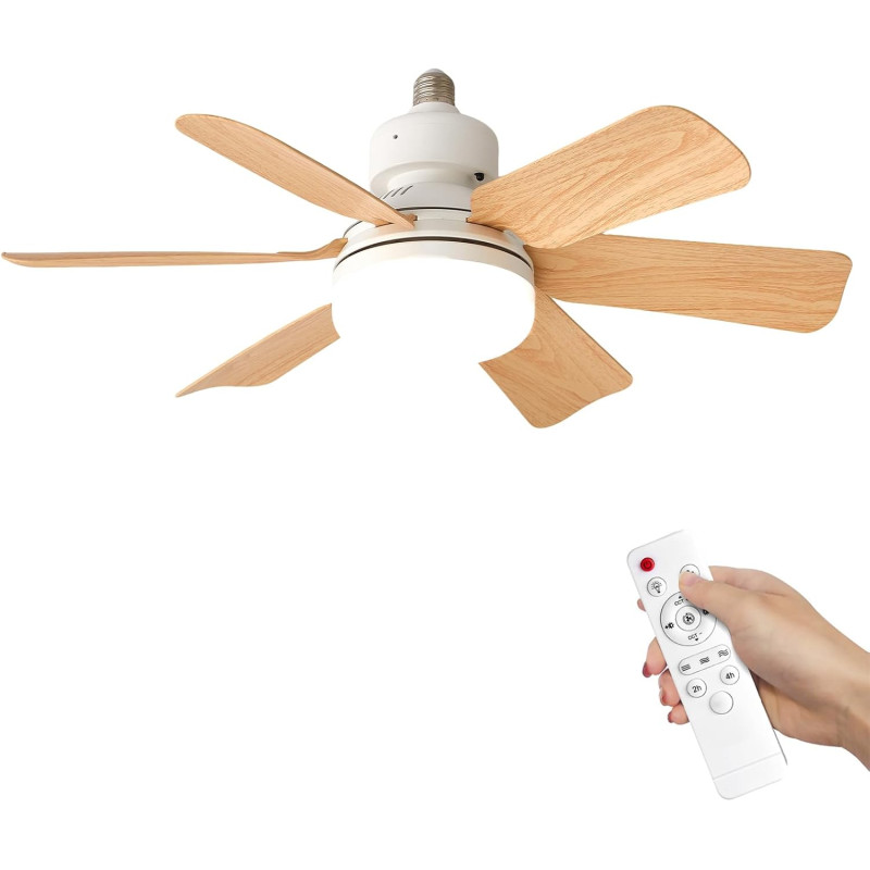 52cm Ventilateur Plafond avec Lumière E27, Plafonnier Ventilateur Silencieux 40W, Lustre Ventilateur de Plafond LED 2400lm, 3 Vi